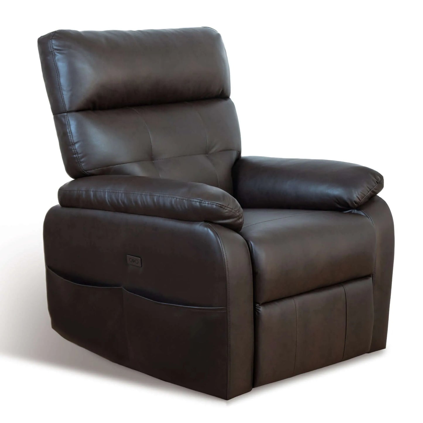 Brown leather recliner chair on a white background