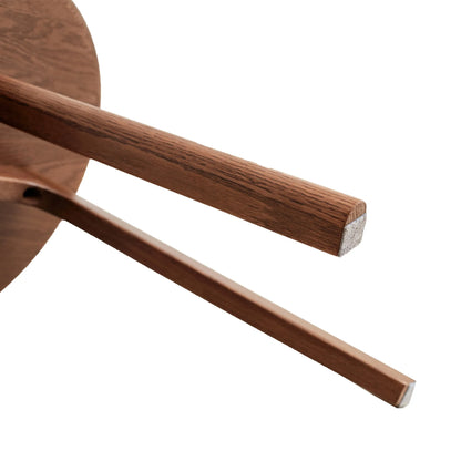 Close-up of a wooden end table legs on a white background