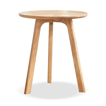 Wooden side table with three legs on a white background