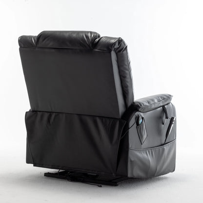 Black leather recliner chair on a white background