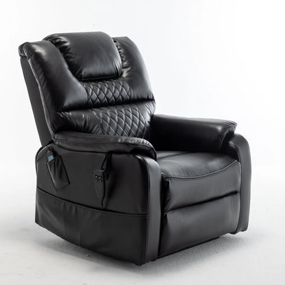 Black leather recliner chair on a white background