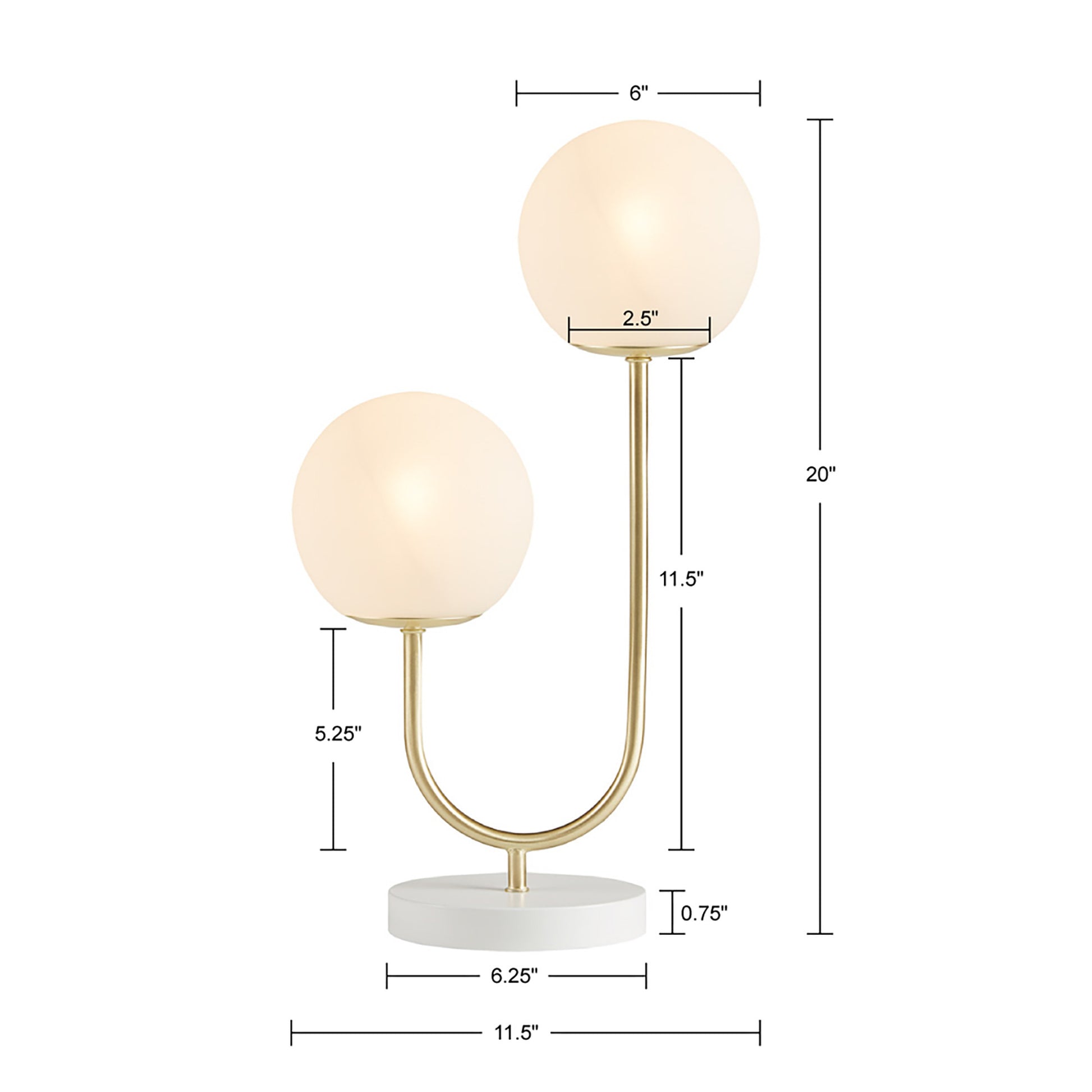 Table lamp with dimensions on a white background