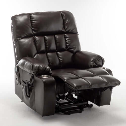 Red wine faux leather recliner chair on a white background