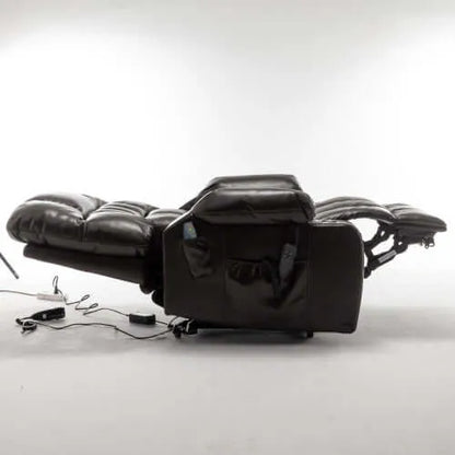 Red wine faux leather recliner chair with attached massage device on a white background