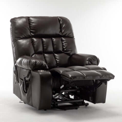 Red wine faux leather recliner chair on a white background