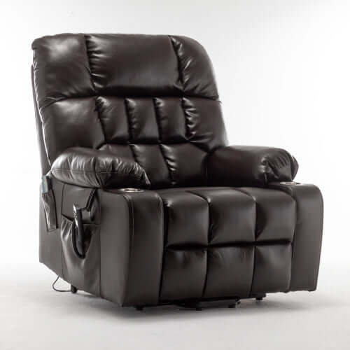 Red wine faux leather recliner chair on a white background