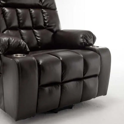 Red wine faux leather recliner chair with cup holders on a white background