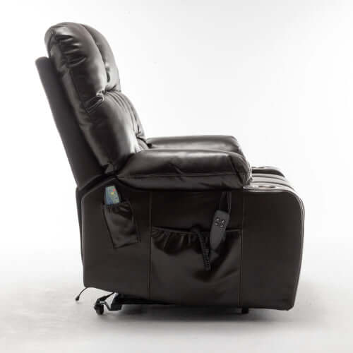 Red wine faux leather recliner chair side view  on a white background