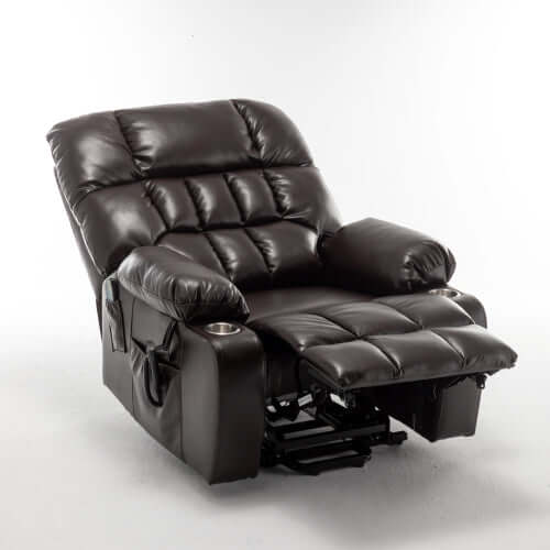 Red wine faux leather recliner chair on a white background