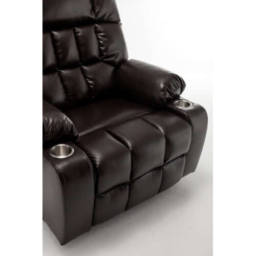 Red wine faux leather recliner chair with cup holders on a white background