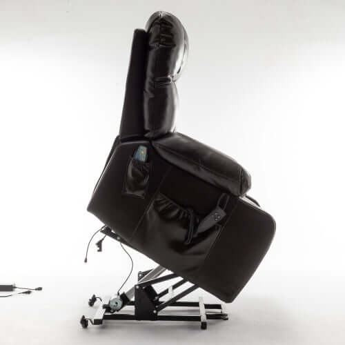 Red wine faux leather lift recliner chair on a white background
