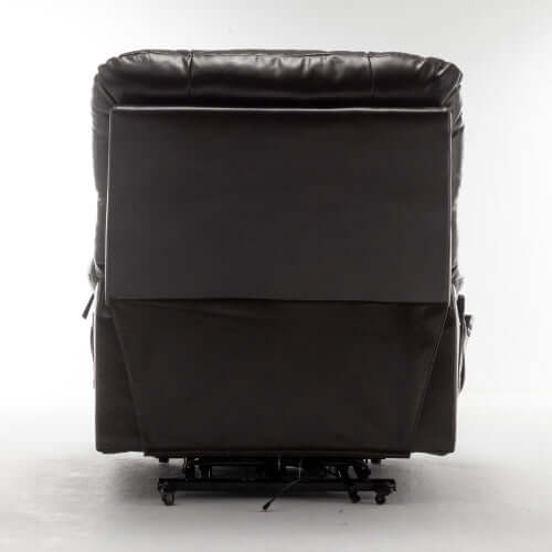 Back of a red wine faux leather recliner chair on a white background