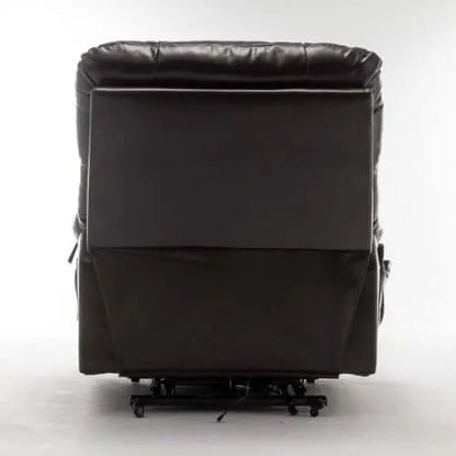 Back of a red wine faux leather recliner chair on a white background