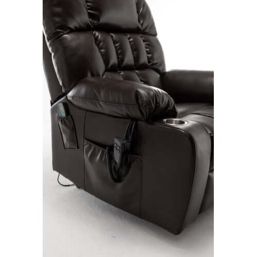 Red wine faux leather recliner chair with cup holder on a white background