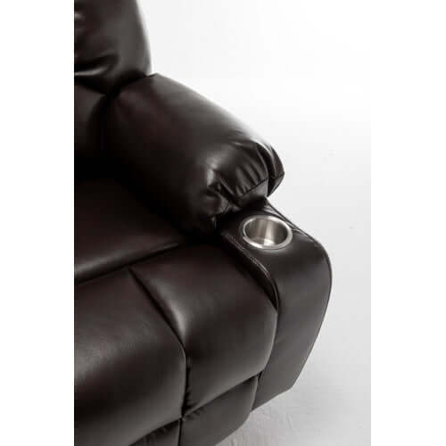 Red wine faux leather recliner with cup holder on a white background