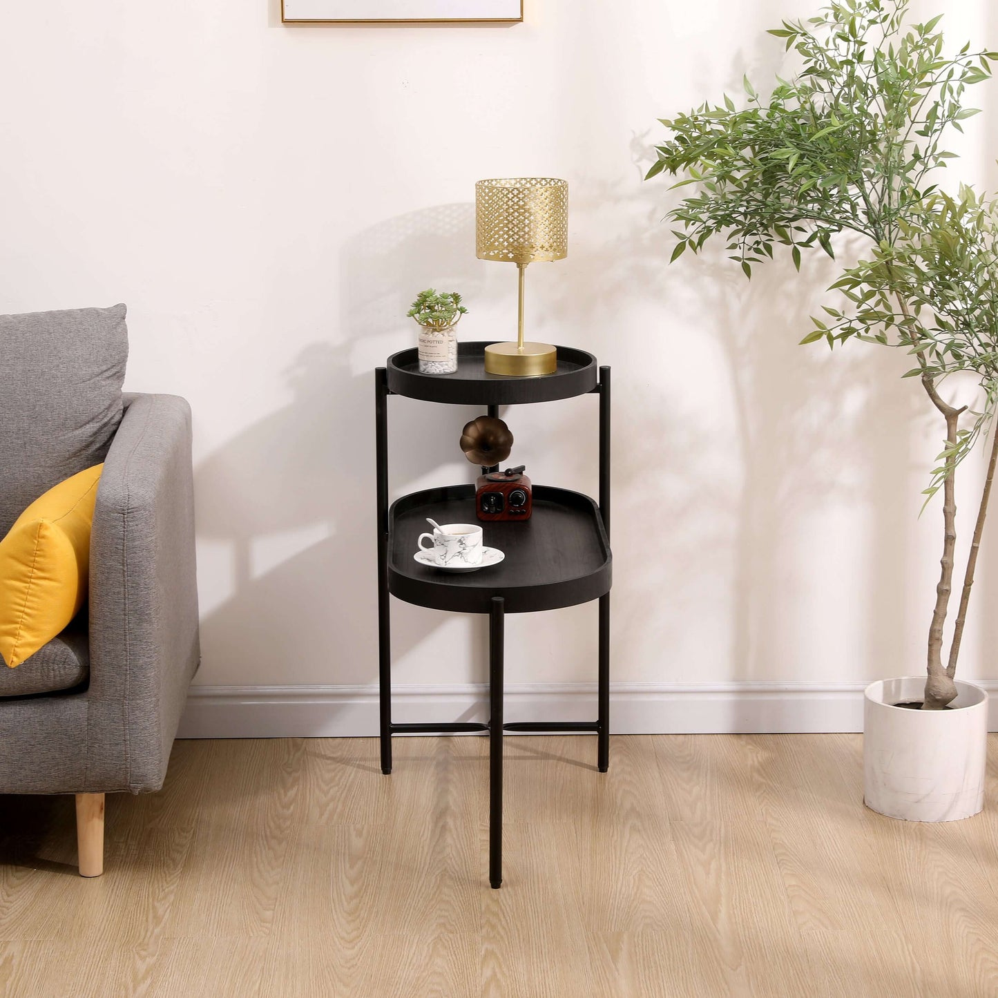 2-Tier Iron Frame End Table with Storage