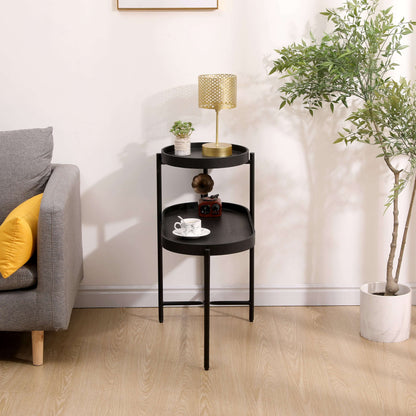 2-Tier Iron Frame End Table with Storage