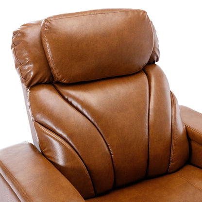 Brown leather recliner chair cushion close up on a white background