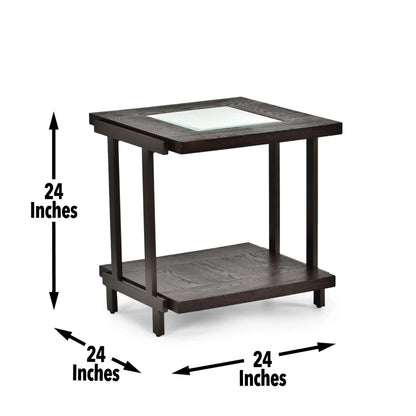 Accent table with dimensions labeled on a white background