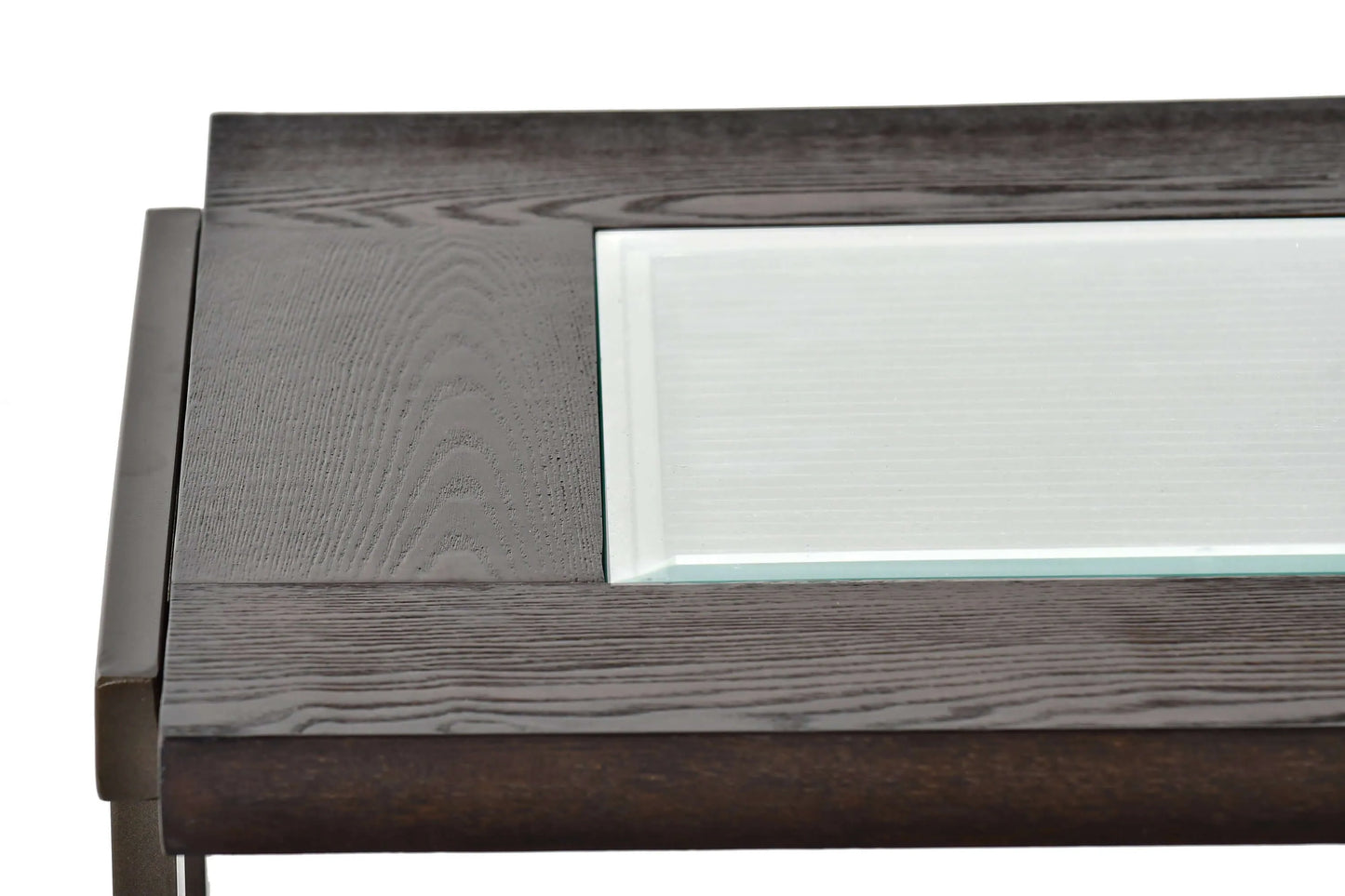 Close-up of a wooden surface with glass panel