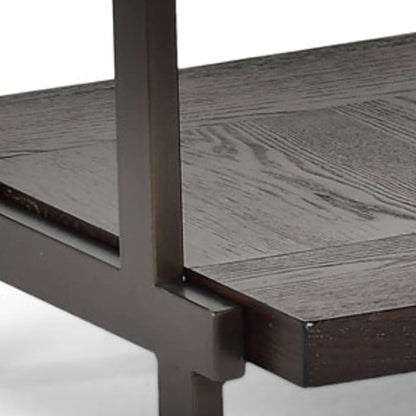 Rustic Industrial End Table – Wood Top & Iron Frame with Storage Shelf