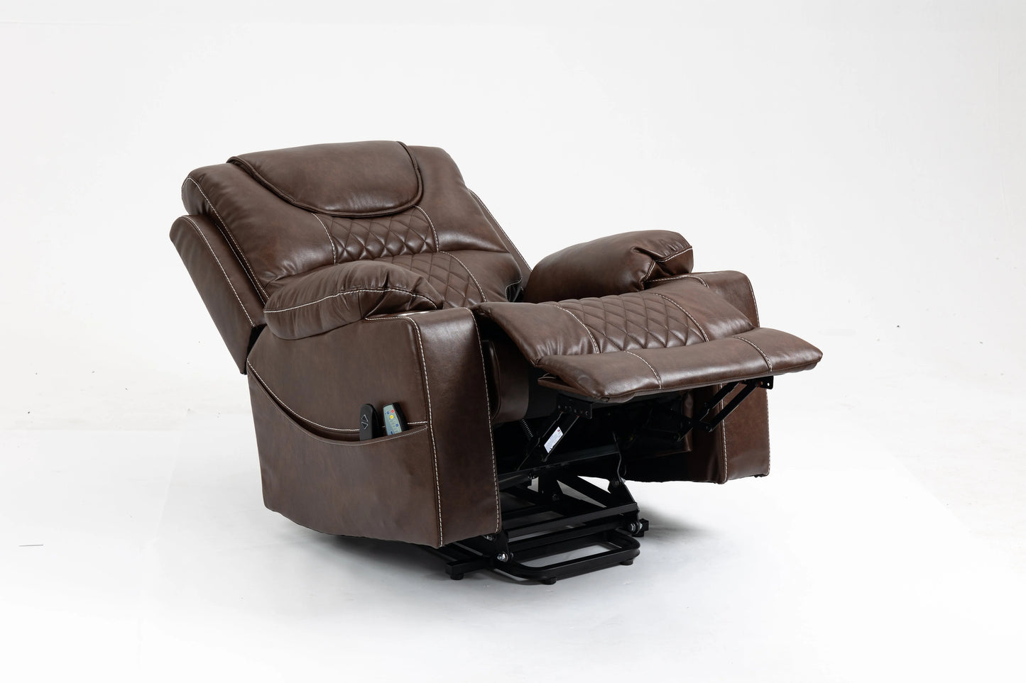Brown Power Lift Recliner-Dual OKIN Motor, Heat & Massage Cup Holders