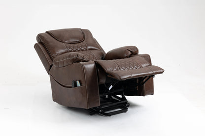 Brown Power Lift Recliner-Dual OKIN Motor, Heat & Massage Cup Holders