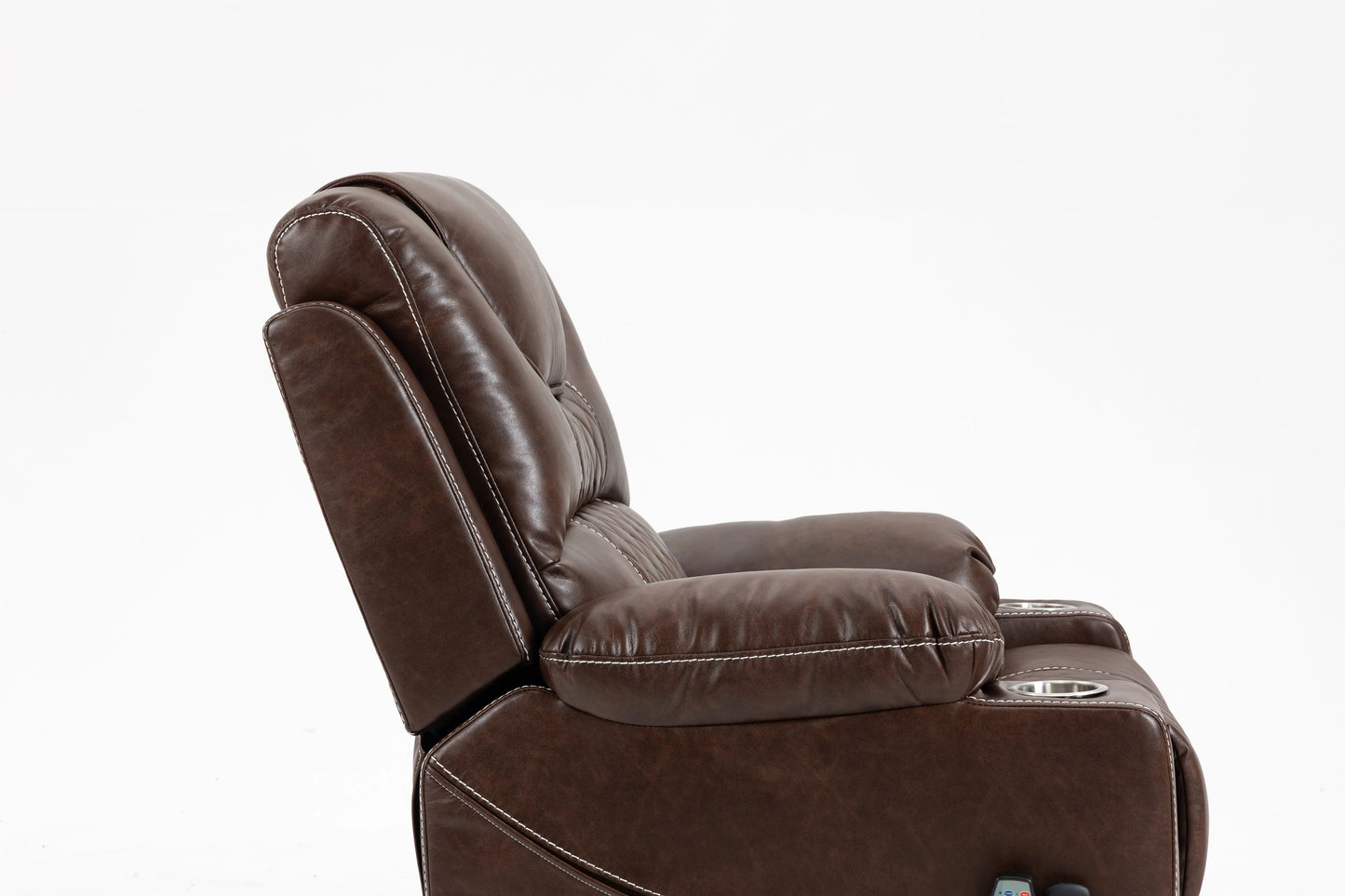 Brown Power Lift Recliner-Dual OKIN Motor, Heat & Massage Cup Holders