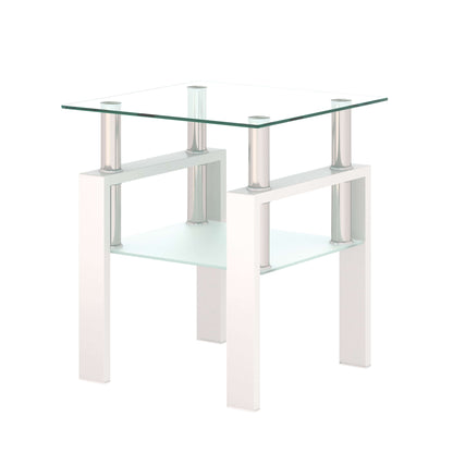 Tempered Glass Accent Table-White