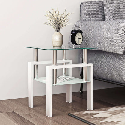Tempered Glass Accent Table-White