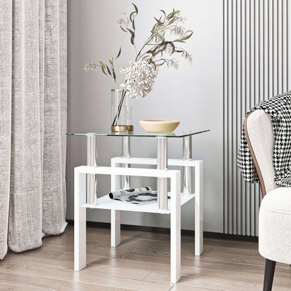Tempered Glass Accent Table-White