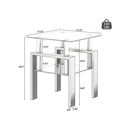 Measurement chart of a glass table with dimensions and weight capacity.