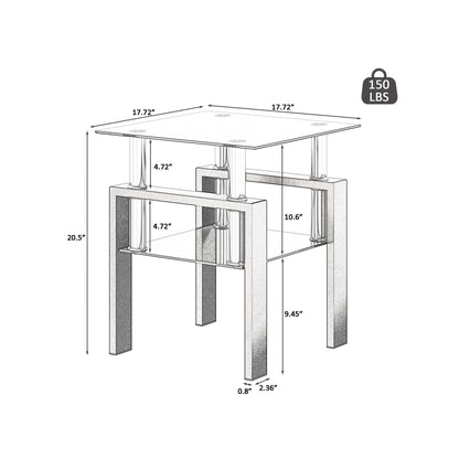 Measurement chart of a glass table with dimensions and weight capacity.