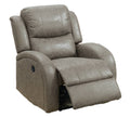 Gray leather recliner chair with footrest extended on a white background