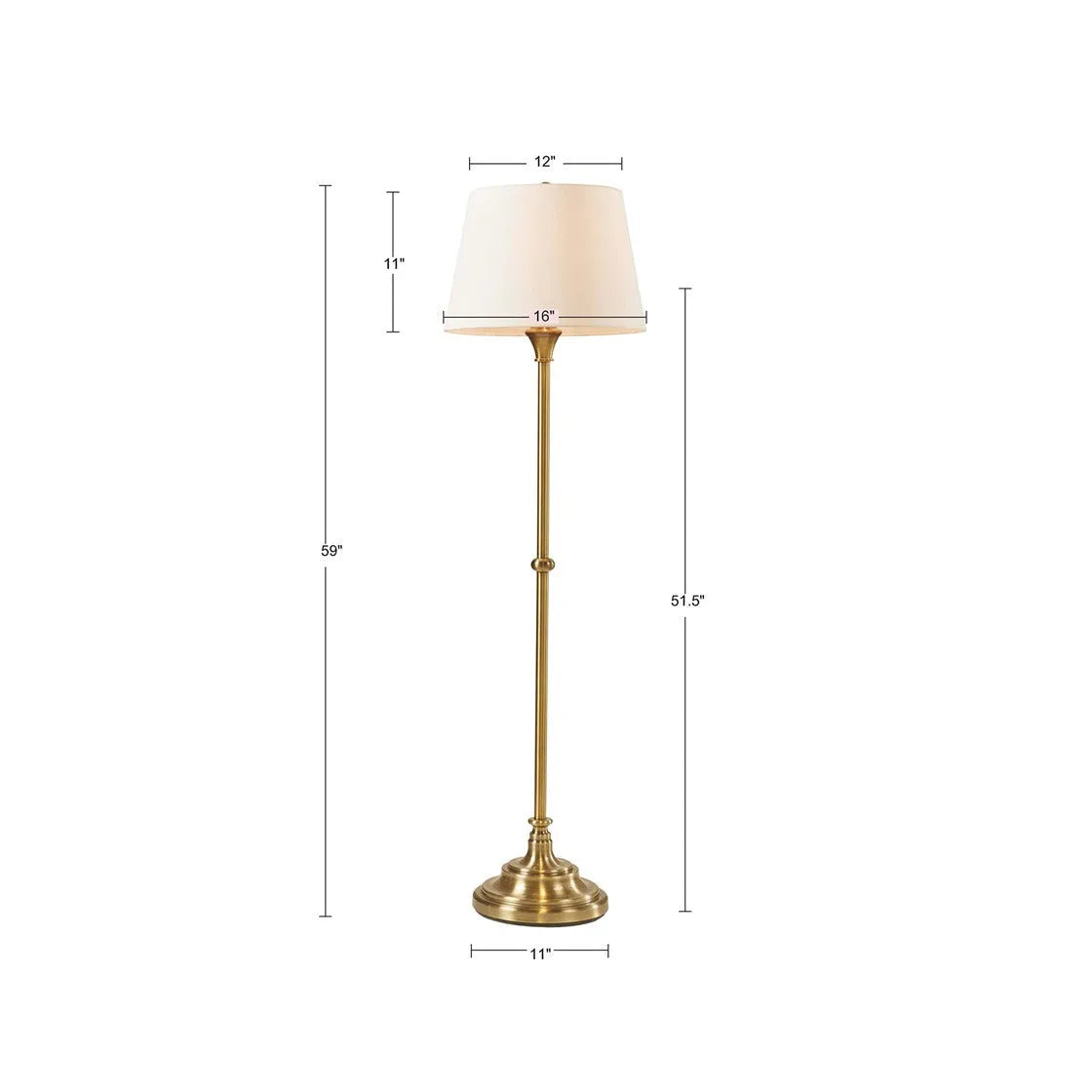 Floor lamp with dimensions on a white background
