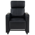 Front view of a black leather recliner chair on a white background