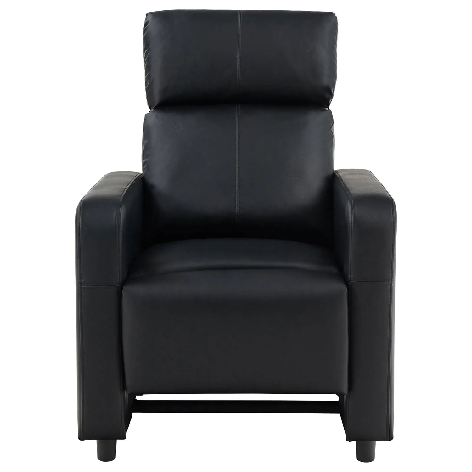 Front view of a black leather recliner chair on a white background