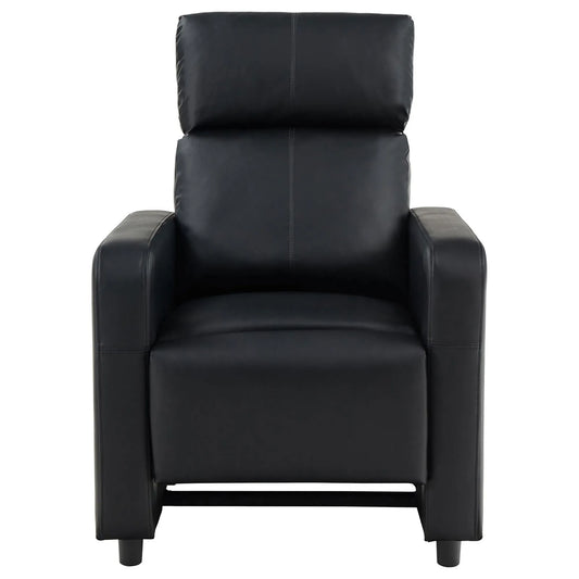 Front view of a black leather recliner chair on a white background