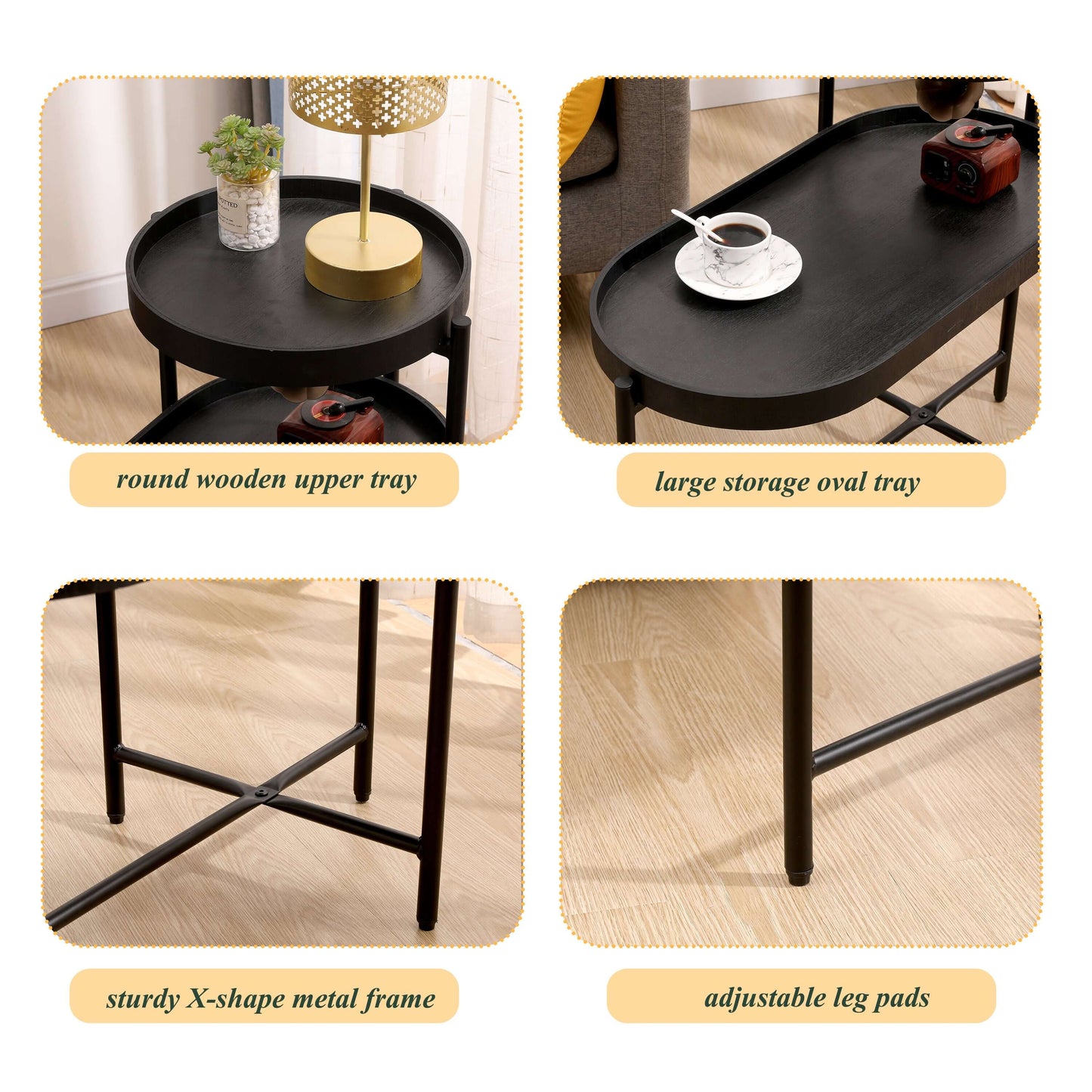 2-Tier Iron Frame End Table with Storage
