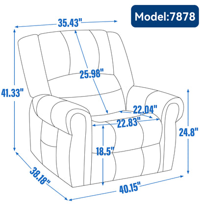 Recliner chair with dimensions labeled on a white background