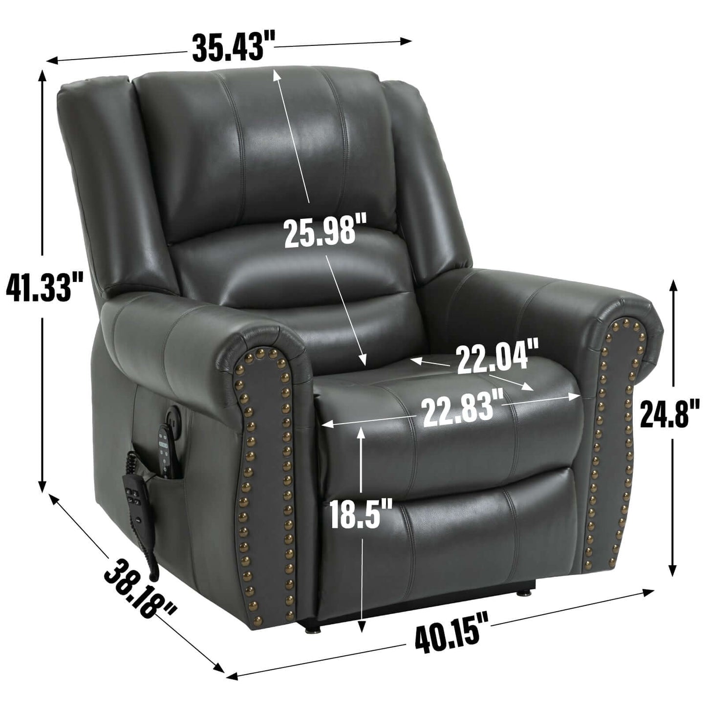 Power Lift Recliner Chair Heat Massage Dual Motor Infinite Position Up to 350 LBS, Genuine Leather, Heavy Duty Motion Mechanism with USB Ports, Black