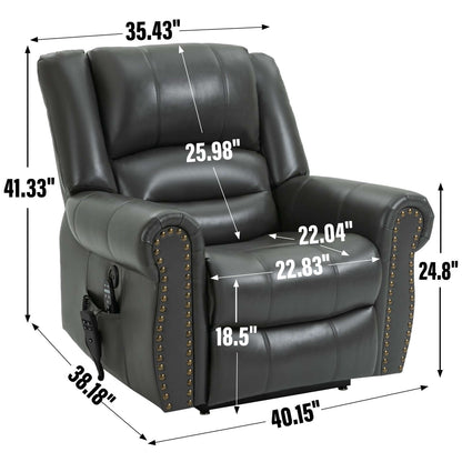 Power Lift Recliner Chair Heat Massage Dual Motor Infinite Position Up to 350 LBS, Genuine Leather, Heavy Duty Motion Mechanism with USB Ports, Black