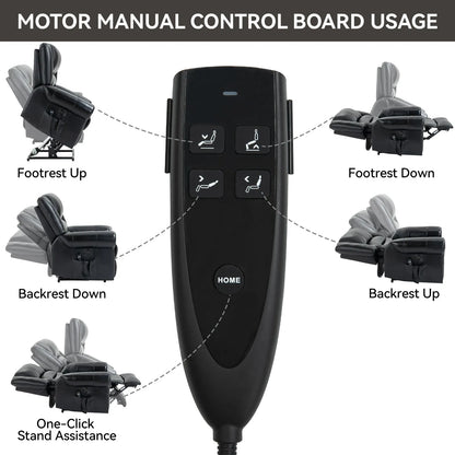 Motor manual remote control with icons showing various recliner positions and functions.