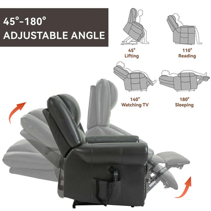 Gray recliner chair with adjustable angle features on a white background