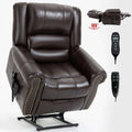 Brown leather recliner chair with remote controls on a white background