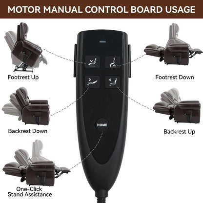 Motor manual control board for recliner chair with labeled functions on a white background
