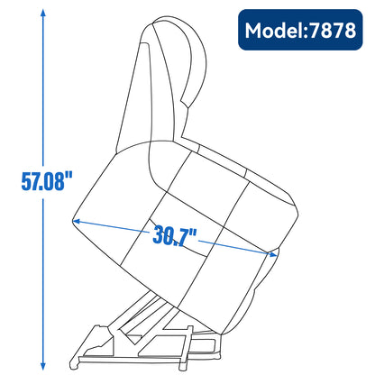 Technical drawing of a reclining lift chair with dimensions labeled, model number 7878.