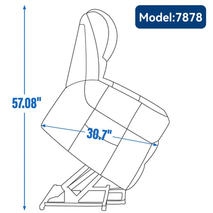 Technical drawing of a reclining lift chair with dimensions labeled, model number 7878.