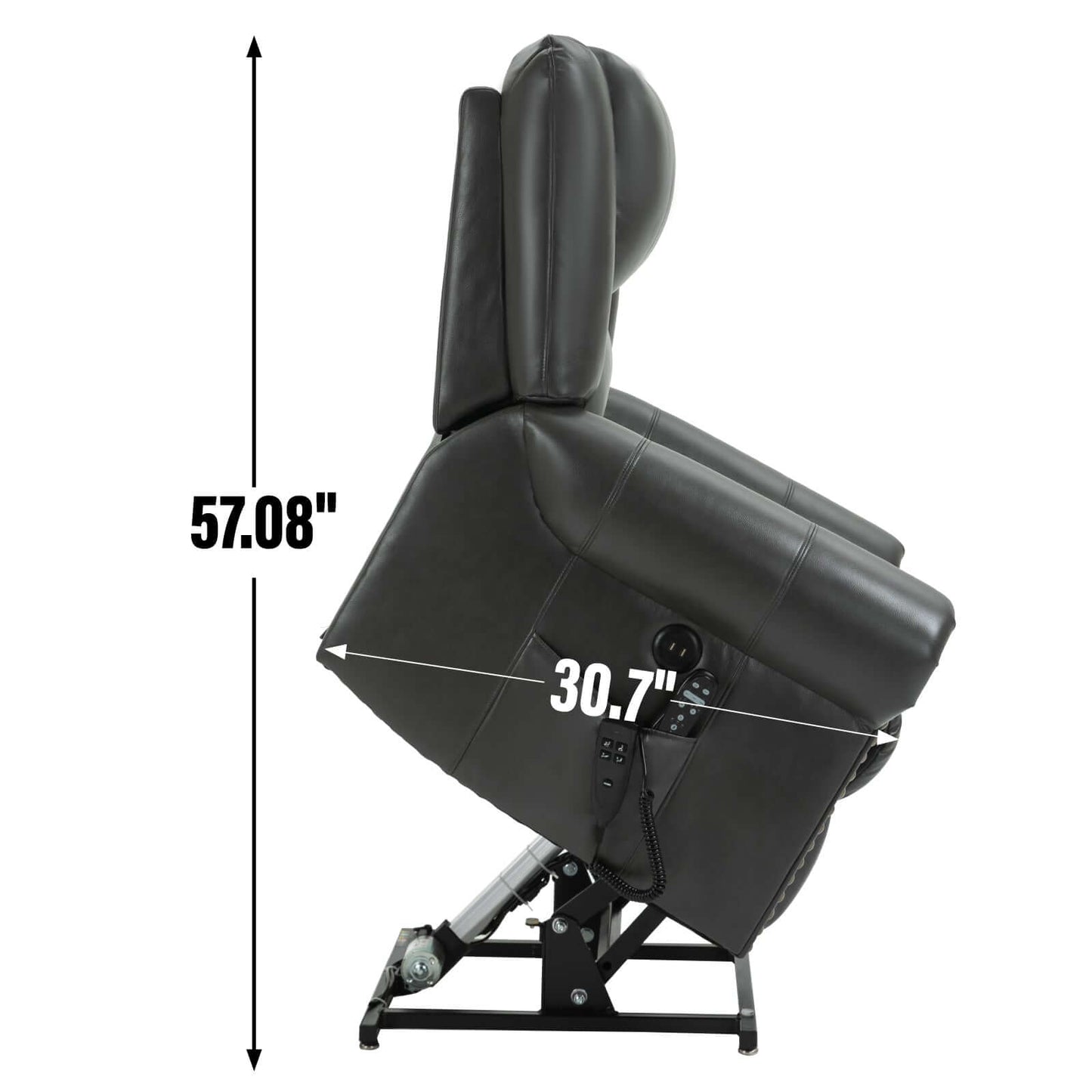 Power Lift Recliner Chair Heat Massage Dual Motor Infinite Position Up to 350 LBS, Genuine Leather, Heavy Duty Motion Mechanism with USB Ports, Black