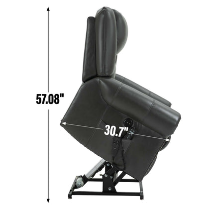 Power Lift Recliner Chair Heat Massage Dual Motor Infinite Position Up to 350 LBS, Genuine Leather, Heavy Duty Motion Mechanism with USB Ports, Black